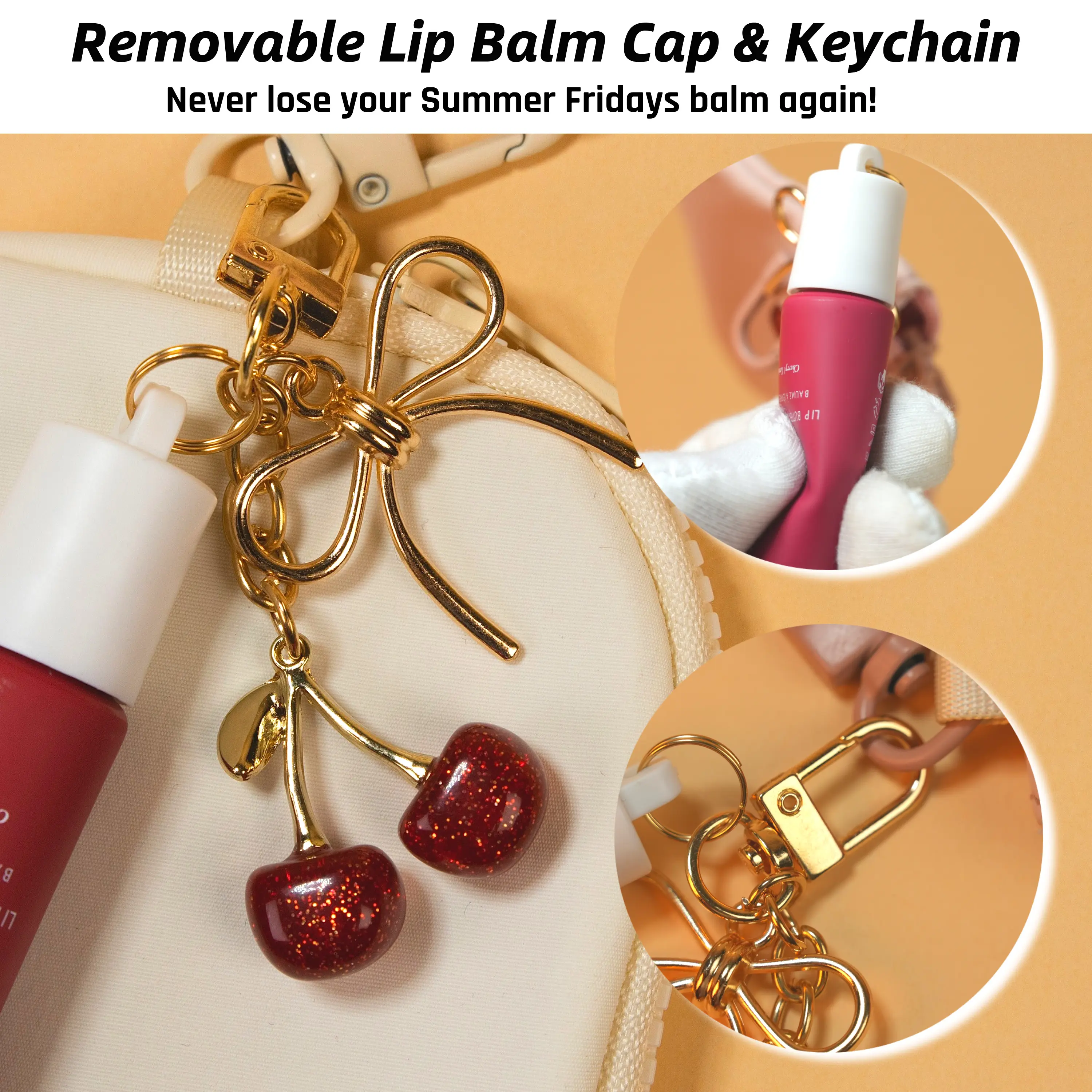 Cherry Daisy Charms Lip Gloss Holder Keychain for Summer Fridays
