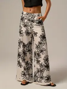 Elegant Floral Print Wide Leg Pants for Women, High-Quality Fashionable Long Fringe Tassel Hem, Trendy European and American Style
