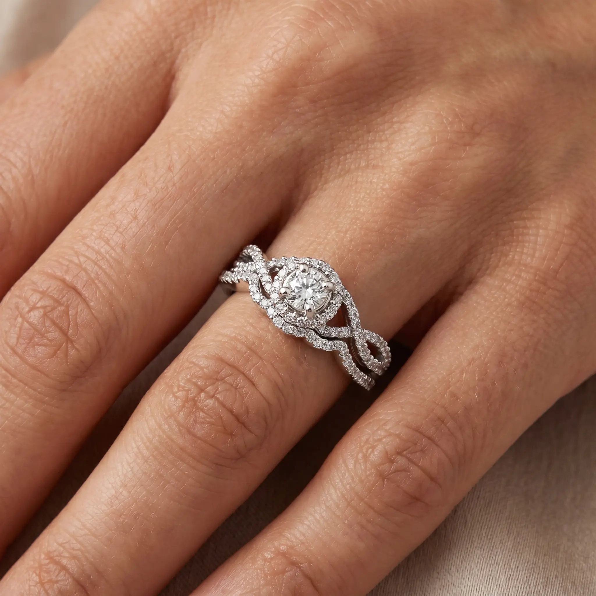 3/4CT Diamond Halo Infinity Engagement Wedding Ring Set 14k White Gold Lab Grown