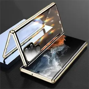Transparent Metal Frame with 360-Degree Full-Screen Coverage, Built-In HD Tempered Glass Screen Protector for Galaxy S25ultra S24ultra S23ultra S22ultra S21ultra, Shockproof, Drop-Proof and Protective Phone Case