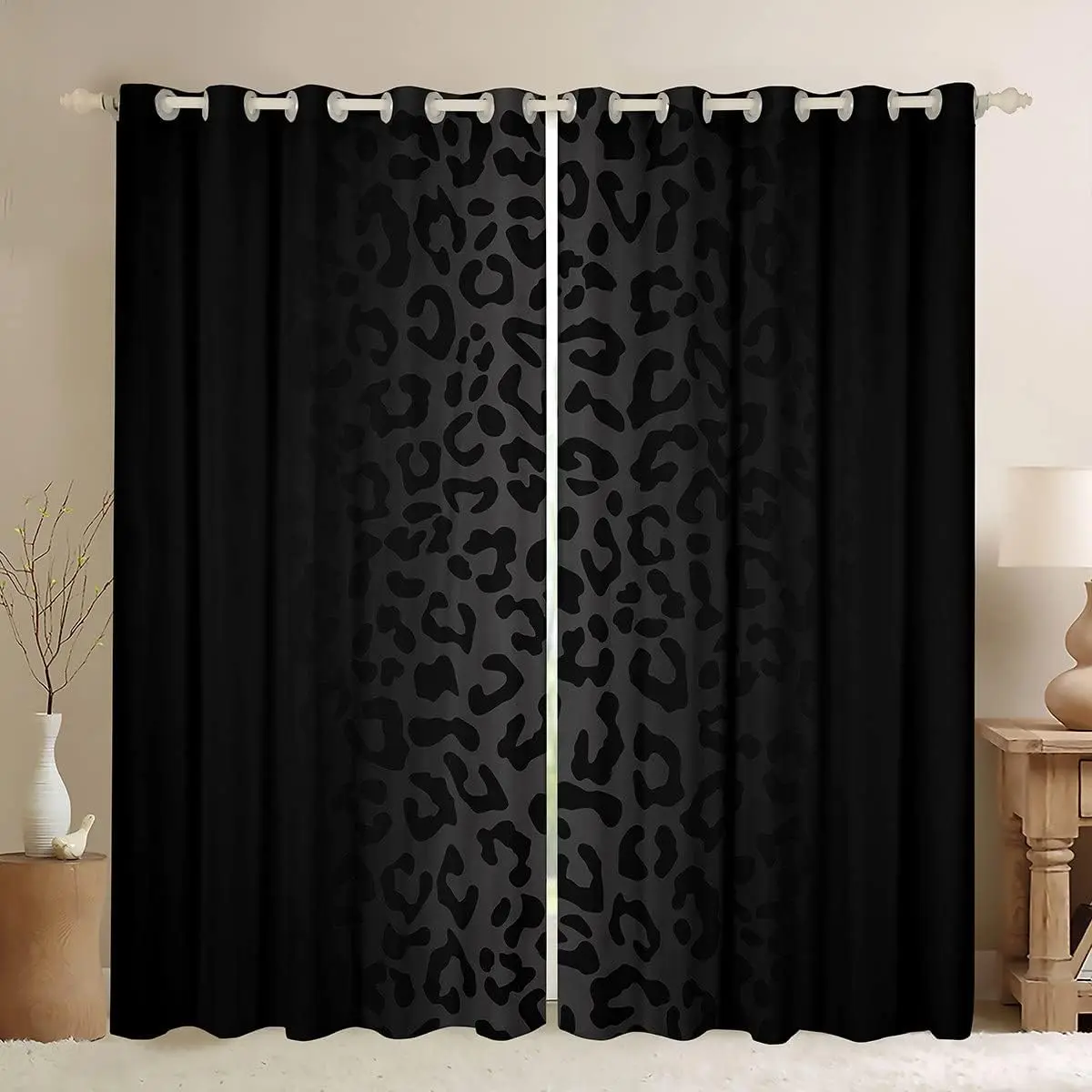 Feelyou Leopard Print Blackout Grommet Curtains - 2 Printed Panels, Easy Install Privacy Drapes, Home Decoration Curtain, Living Room Decor, Safari Window Treatments for Bedroom, Pattern Curtains, Finished Curtain
