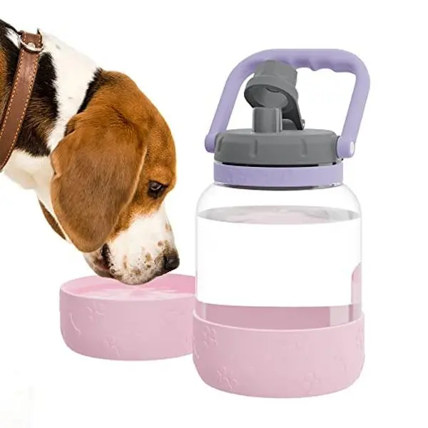 Asobu Buddy Bottle a Stainless Steel Insulated Water Bottle for with Removable Dog Water Bowl and Dog Food and Treat Storage Bowl (Pink, Barkley 50 oz Water Bottle with Bowl)