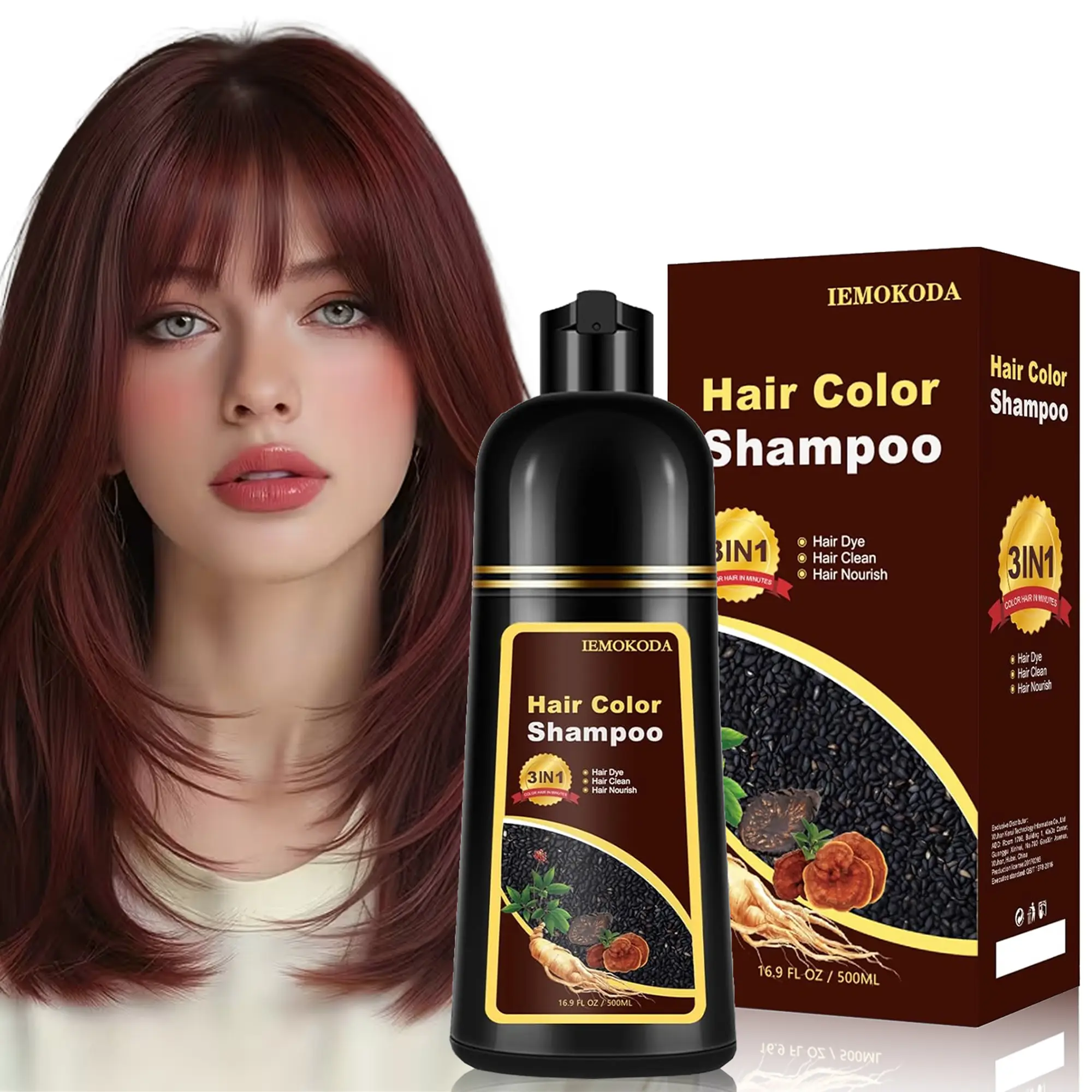 Dark Wine Red 3-in-1 Hair Dye Shampoo for Men Women, Natural Burgundy Hair haircoloring Shampoo for 100% Gray Coverage, Instant Hair Colors in 10-15 mins, Hair Dye Shampoo For All Hair Types 16.9 Fl Oz