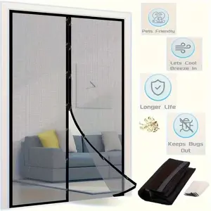 Summer Mesh Screen Door Curtain with Automatic Magnetic Closure, No-Drill Adhesive Installation, 4 Size Options, Insect-Proof for Balcony and Patio