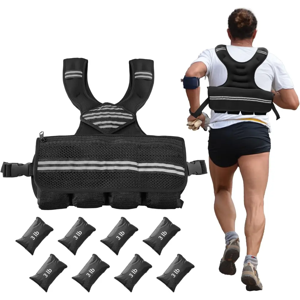 Adjustable Neoprene Weighted Vest, 6-30 lbs Unisex Home Workout Gear with Reflective Strips & Zipper Pocket for Strength Training & Running, Multifunctional Fitness Equipment, Portable Gym Equipment, Sport Training Equipment