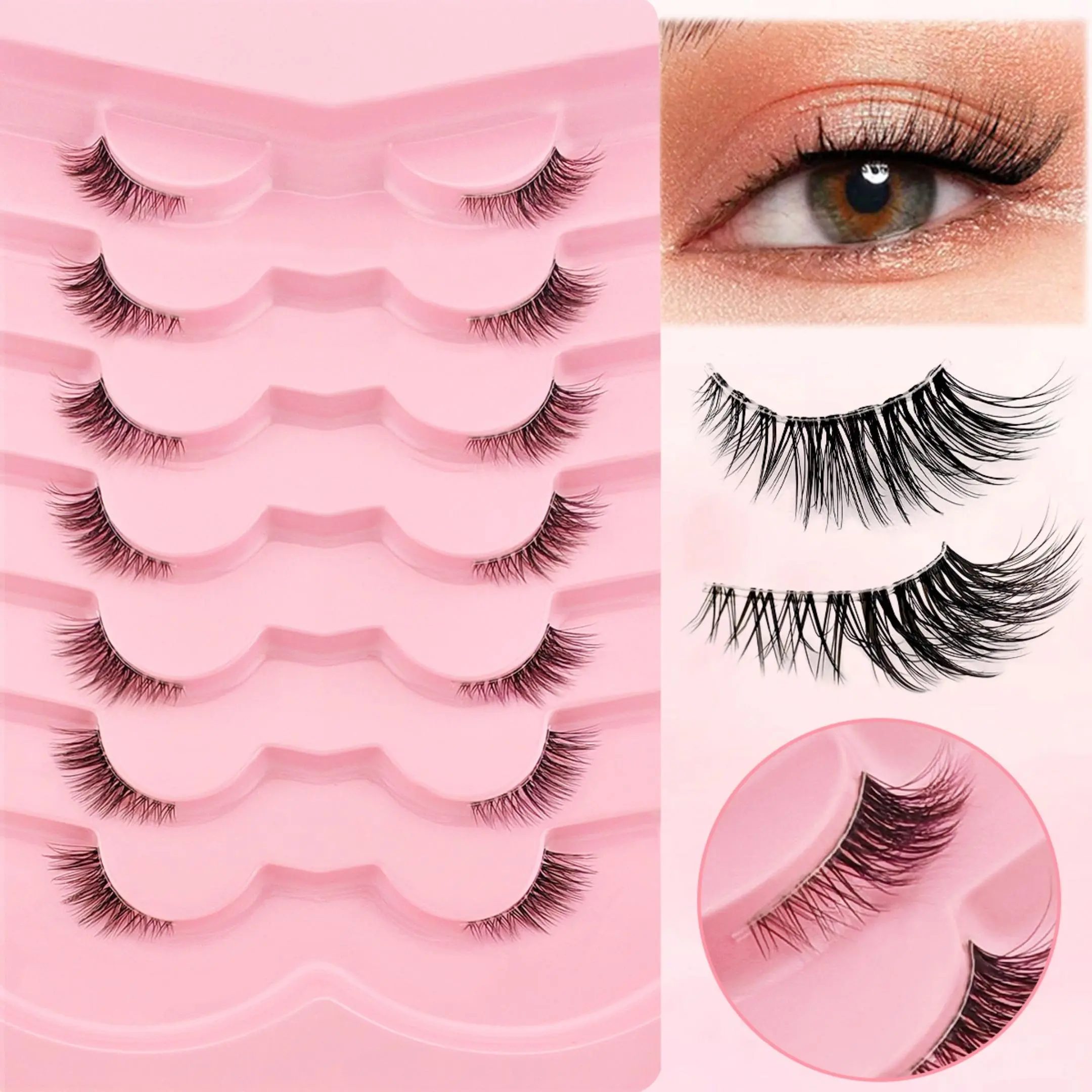 Half-eye False Eyelashes, Cosmetic False Lashes, Volumized Fake Eyelashes, 7 Pairs Natural Curling Cluster Lashes, Full Volume Eyelash Extensions, Eye Makeup Tool, DIY Lash Clusters, Diy Dramatic Lashes, Eyelashes Set