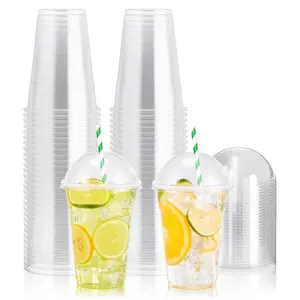 100PCS 16 oz Clear Plastic Cups with Dome Lids, Disposable Dessert Cups, Parfait Cup for Ice Cream, Iced Cold Coffee Drinks, Cupcake, Fruit for Party