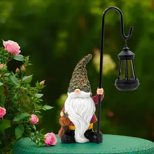 Garden Gnome with Solar Lantern, Maple Leaves Hat, Outdoor Garden Figurine Lights, Unique Gift for Women, Mom, Friends (Maple Leaves Gnomes)