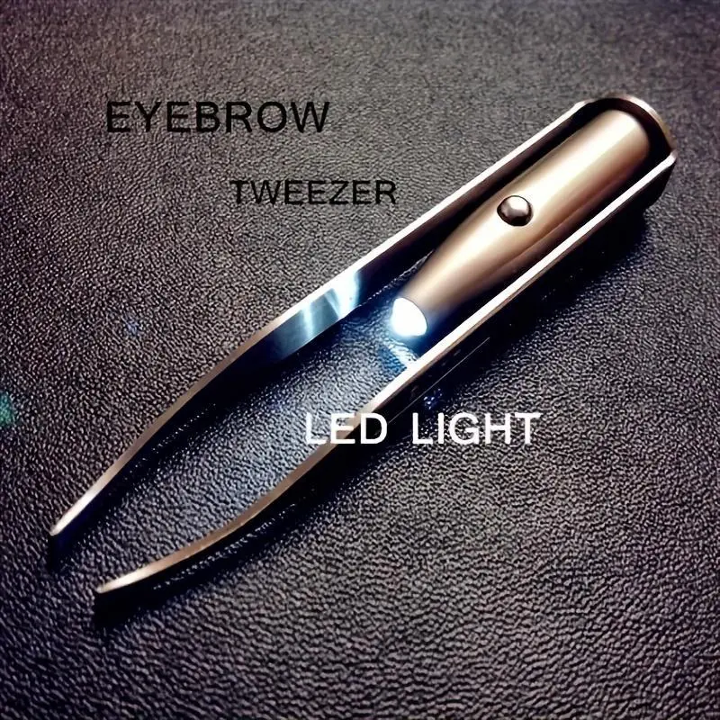 [Upgraded Brow Tweezers] Portable LED Light Brow Tweezers | Precision Makeup Tool, Cosmetic Tools for Perfect Eyebrow Shaping and Fake Lash Application, Battery Powered, Brush Head | Includes Button Battery