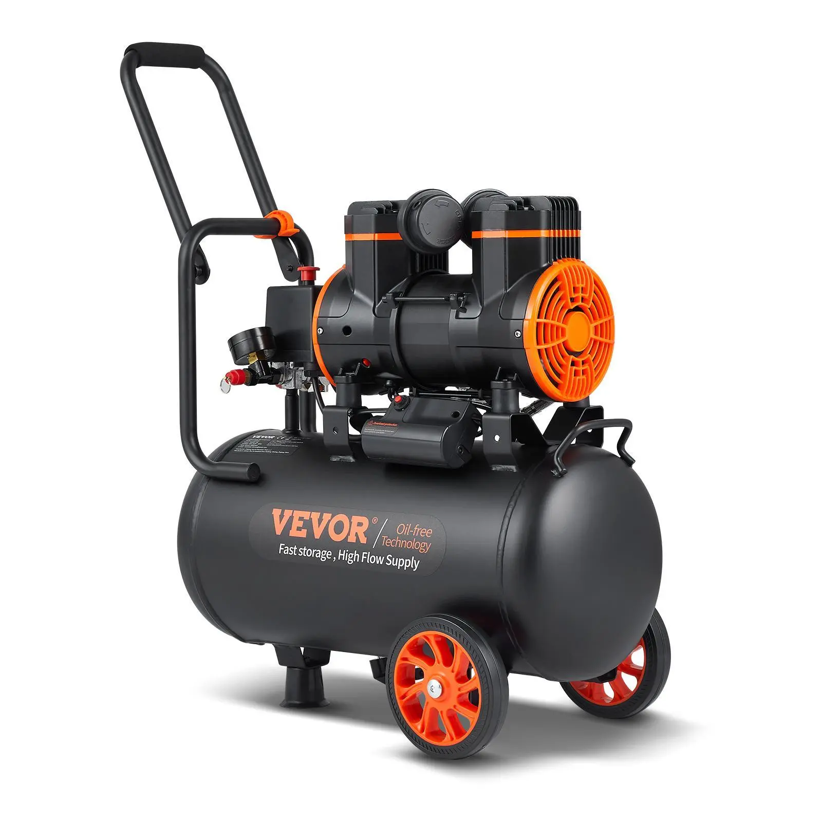 【Fallpicks】VEVOR Heavy Duty 6.3 Gal Steel Body Air Compressor - 2 HP 1450W 3.35 CFM@90PSI Oil-Free, 3500 r/min, 116PSI Max Pressure, 70 dB Low Decibels, 3-Layer Rust Coat, Double-Tube Intake, for Pneumatic Tools, Auto Repair