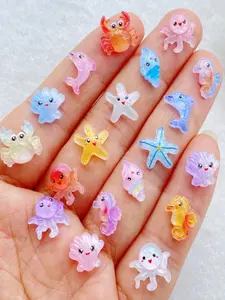 60 Cute Resin Mini Glitter Ocean Theme Decorations, Octopus Dolphin Starfish Crab Seahorse Shell Conch, DIY Crafts Jewelry Making, Beading Accessories, Diy, Beading Making, Diy Mix Beads