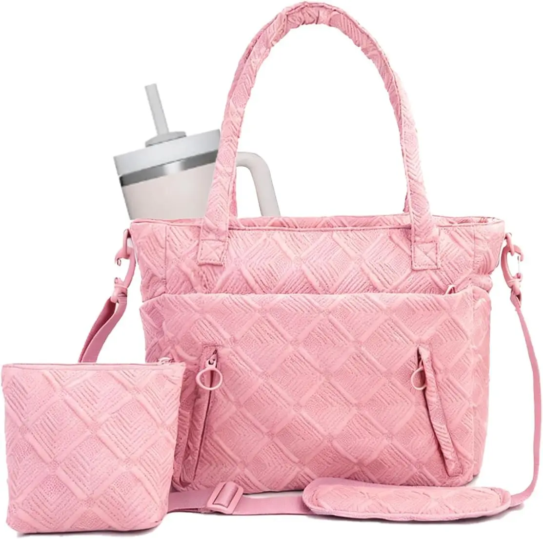 Tote Bag for Women Large, Quilted Puffer Work Bag with 2 Compartments, Lightweight Laptop Purse