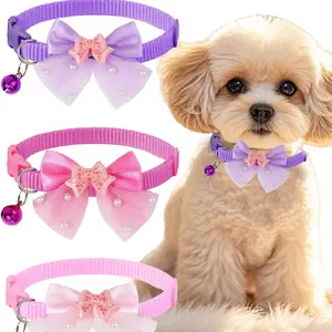 2026 Pet Dog Bow Tie Collar Yorkie Maltese Poodle Adjustable Neck Strap, Cute Heart Design for Girls, Comfortable and Stylish