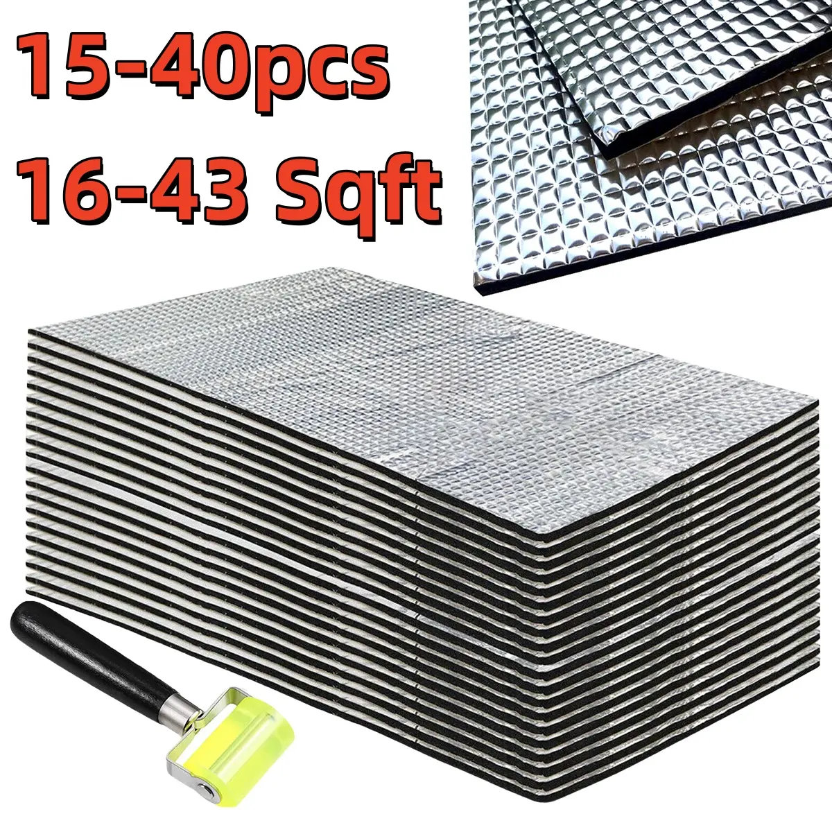 Universal Car Heat & Sound Deadening Insulation Mat Set (15-40pcs, 16-43 Sqft) - 16"x10" 275 Mil High Temperature Resistant Auto Accessory for Hood, Engine