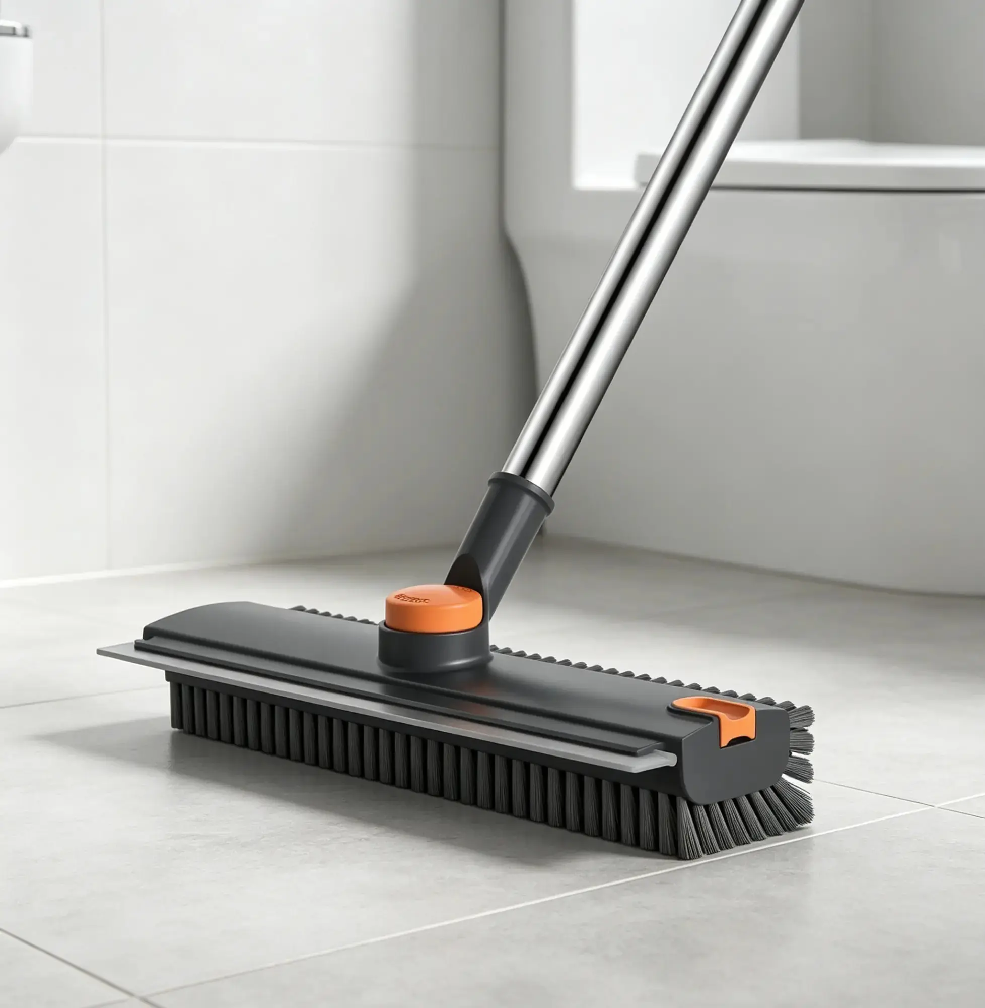 2026 4-in-1 Multi Functional Floor Scrub Brush,Stainless Steel Extendable Handle 360° Rotating Stiff Bristle Scrubber with Silicone Squeegee Tweezer,Lightweight Deep Cleaning Tool for Kitchen Bathroom Tile Grout Apartment Pool RV Household Supplies