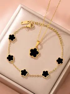 Women's Elegant Flower Design Jewelry Set, Including Necklace & Bracelet, Luxury Jewelry, Trendy All-match & Exquisite Jewelry for Birthday Gift for Back To School, 2024 Fall Jewelry