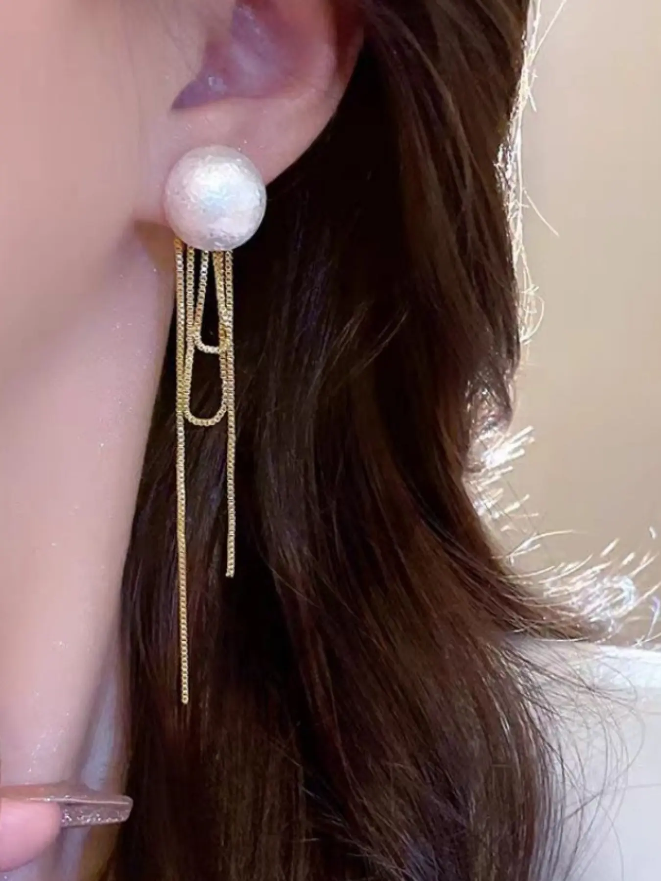 French Pearl Fringe Earrings, Elegant Silver Color Studs, Versatile Daily Wear, Perfect for Commute and Dates, Lightweight Luxury Style