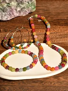 Boho Style Colorful Crystal Beaded Necklace & Earrings & Bracelet, Fashion Jewelry Set for Women, Trendy All-match & Exquisite Jewelry for Birthday Gift