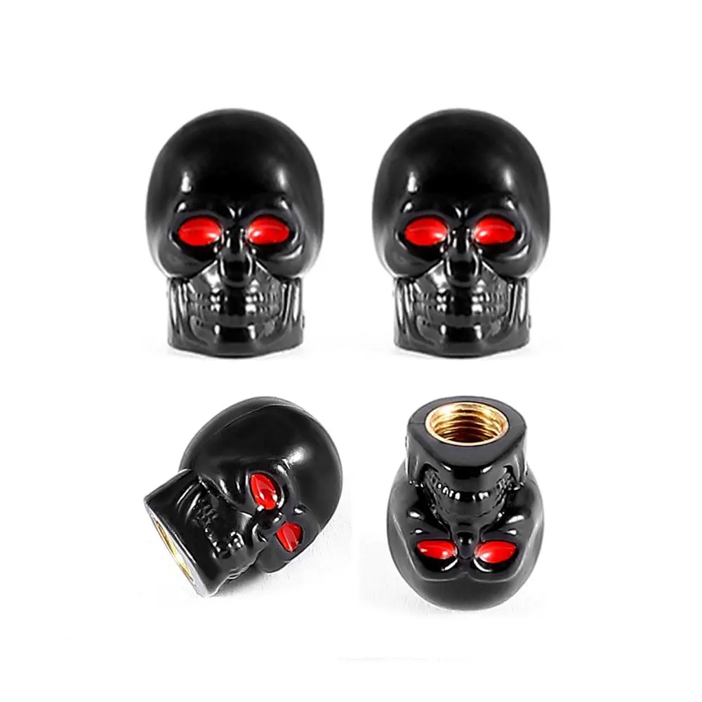 Skull Design Car Tire Valve Stem Cover, 4 Counts Universal Fit Car Tire Valve Stem Cap, Motorcycle, SUV, Truck, and Bicycle, Effortless Installation, Car Exterior Protection & Decoration Accessories, Car Parts, Tyre Caps, Halloween, Protects And Decorates