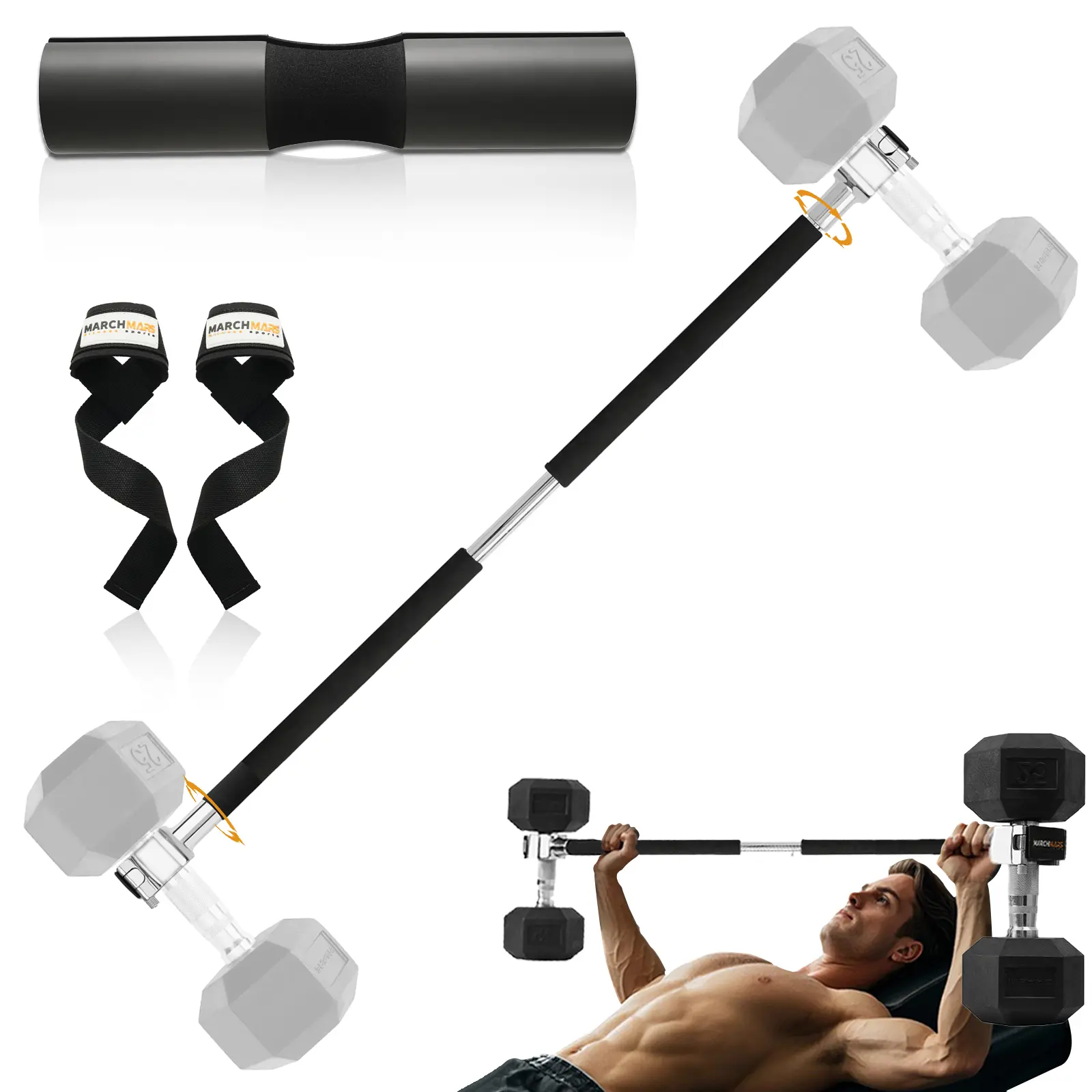 Dumbbell Barbell Converter Bar Set, Adjustable Dumbbell Converter for Home Gym, Compatible with Most Dumbbells Including BowFlex, All-Steel Bar, Supports Up to 220 lbs for Weight Lifting training equipment