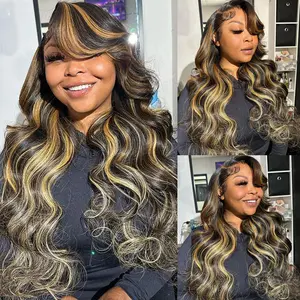 QUANDIAN Loose Body Wave Lace Front Wigs Pre Bleached knots 200% Density 13x4 HD Lace Balayage Highlight Wig Human Hair Springtok