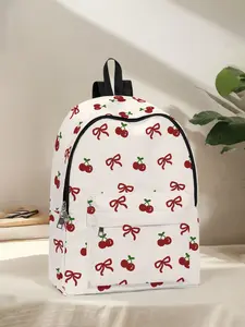 Cherry Print Backpack, Fun Design, Fashionable Look, Spacious Storage, Ideal for School, Business Trips, Travel