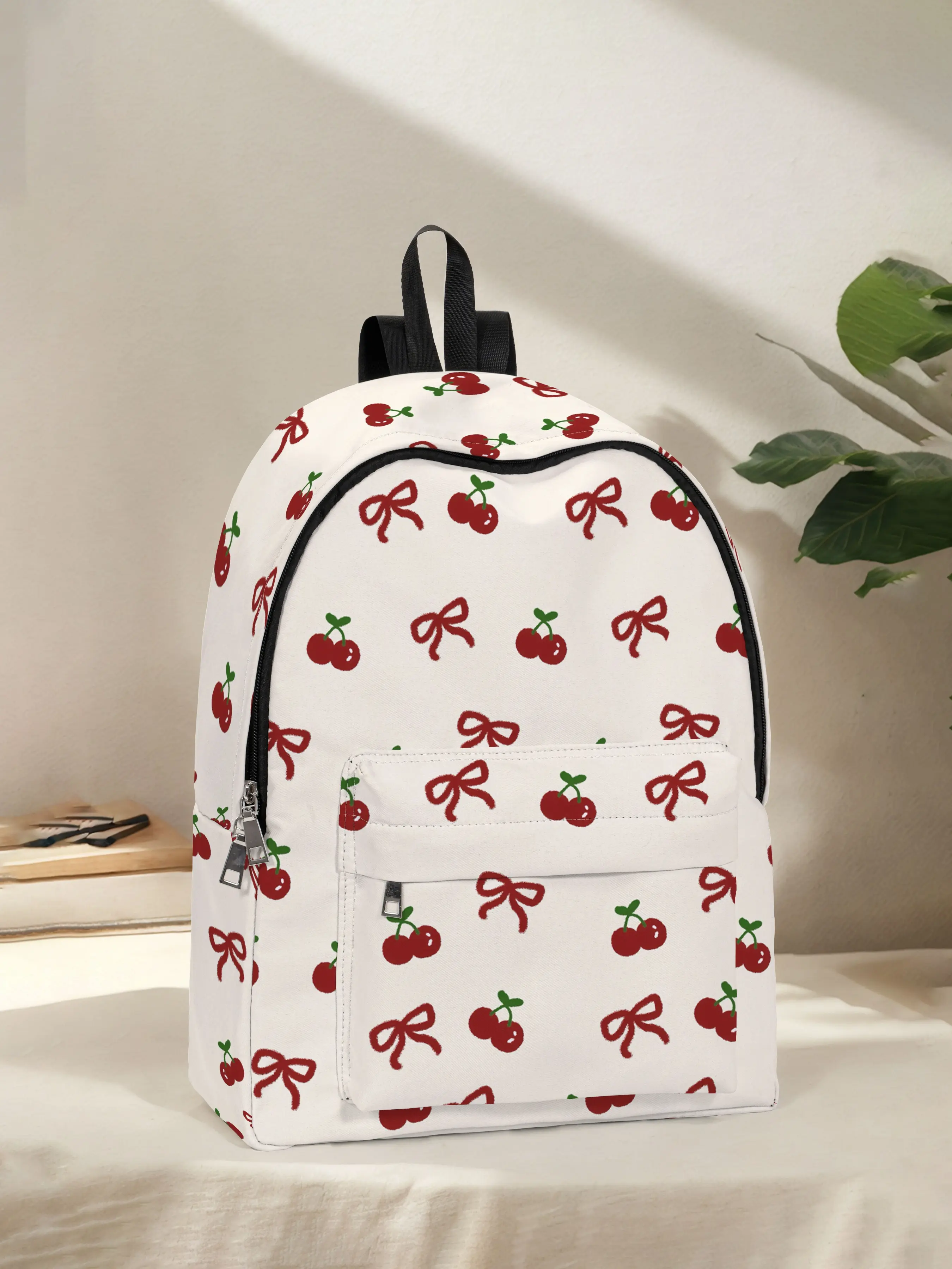 Cherry Print Backpack, Fun Design, Fashionable Look, Spacious Storage, Ideal for School, Business Trips, Travel, Travel Backpacks, Casual Printed Backpack