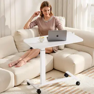 COMHOMA Adjustable Overbed Bedside Table with Lockable Wheels, Pneumatic Mobile Standing Laptop Desk, Portable Rolling Overbed Table Hospital Home Use