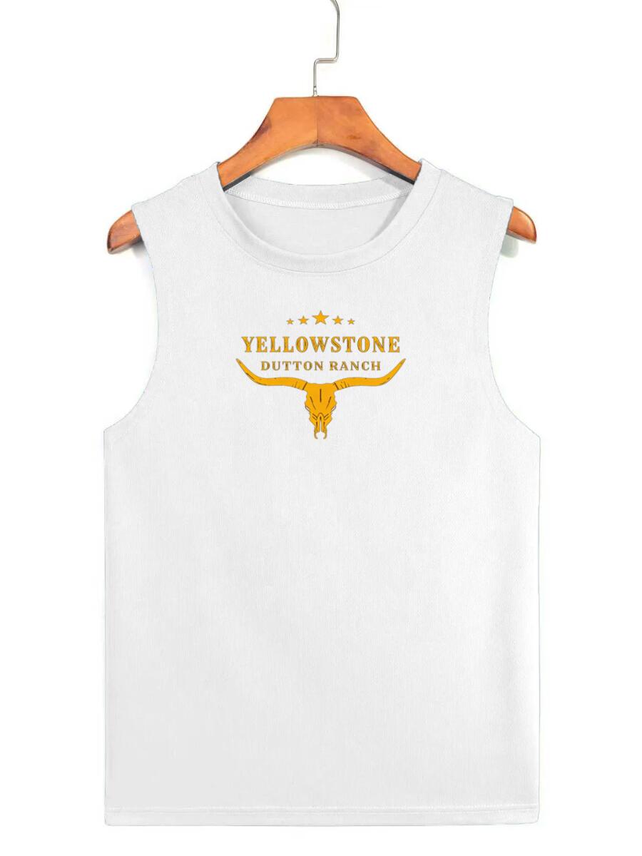 Yellowstone Dutton Ranch Longhorn Skull Quick Dry Mesh Tank Top - 100% Polyester Men's Sleeveless Shirt for Casual & Outdoor Wear