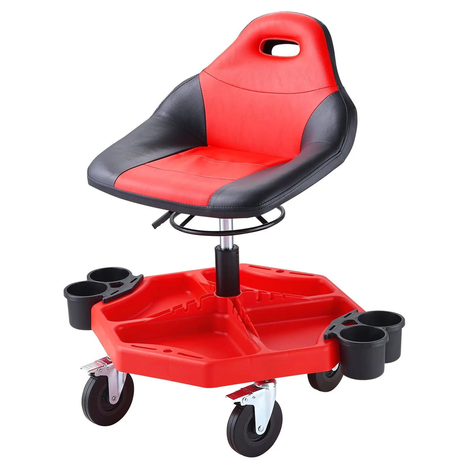 【Summerfinds】VEVOR Rolling Gear Seat300LBS Capacity19"-24" Height Adjustable Mobile Mechanic Garage Stool with Tool Tray & 5" CastersPneumatic Vehicle Accessories for WorkshopAuto Repair Shop