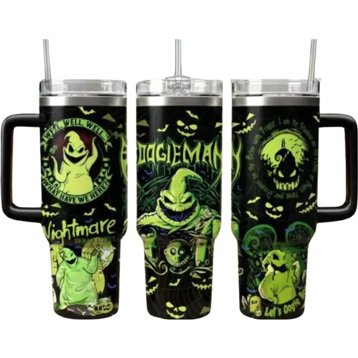 20oz/30oz/40oz Halloween Oogie Boogie Stainless Steel Tumbler – Insulated Travel Mug with Handle, Horror Movie Inspired Cup, Nightmare Before Christmas Fan Gift