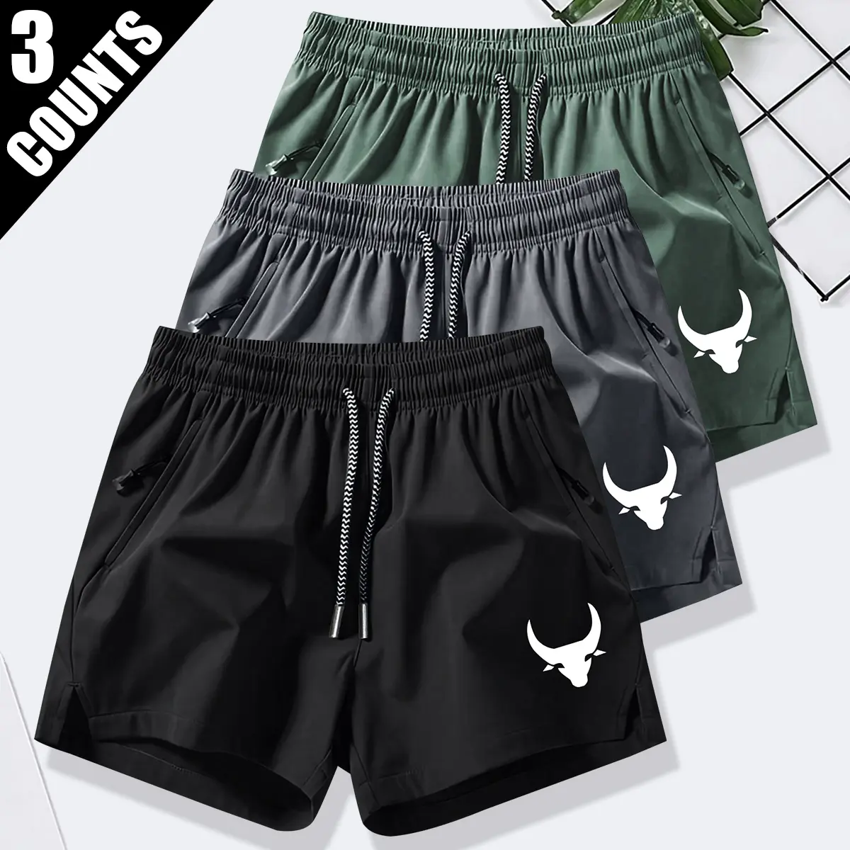 Men's Geometric Athletic Shorts with Side Pockets, Elastic Waistband, Lightweight Stretch Fabric for Running & Casual Wear - Compression shorts | Gray, Running Shorts