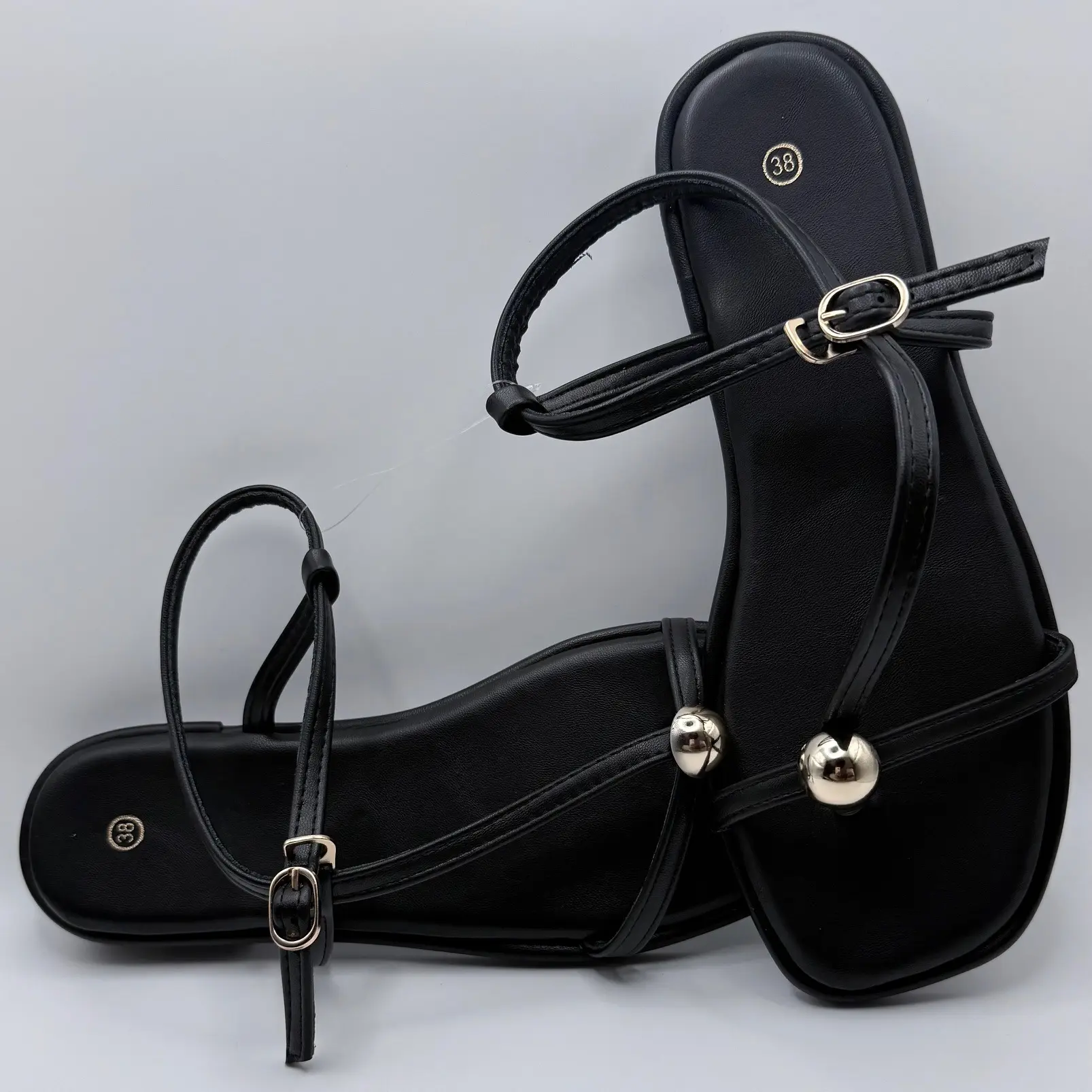 Skylar - Fashionable black square toe Shoe - buckle decor - casual flat sandal