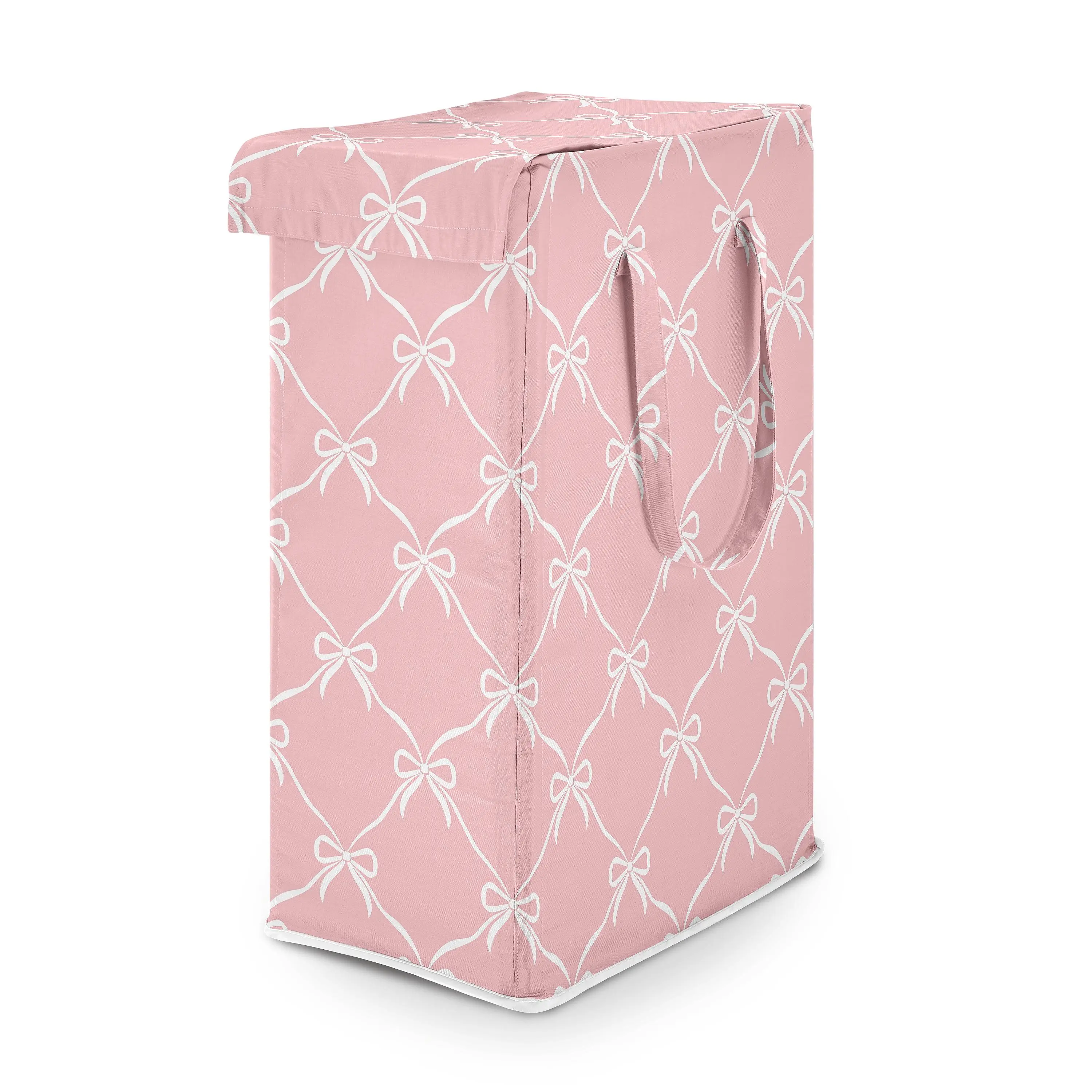 Sweet Jojo Designs Laundry Hamper (Pink Bows) for Girls, Foldable Dirty Clothes Basket with Handles for Baby Nursery, Kids Bedroom, Teen Bathroom (Coquette, Shabby Chic, Vintage, Ballerina, Ballet)