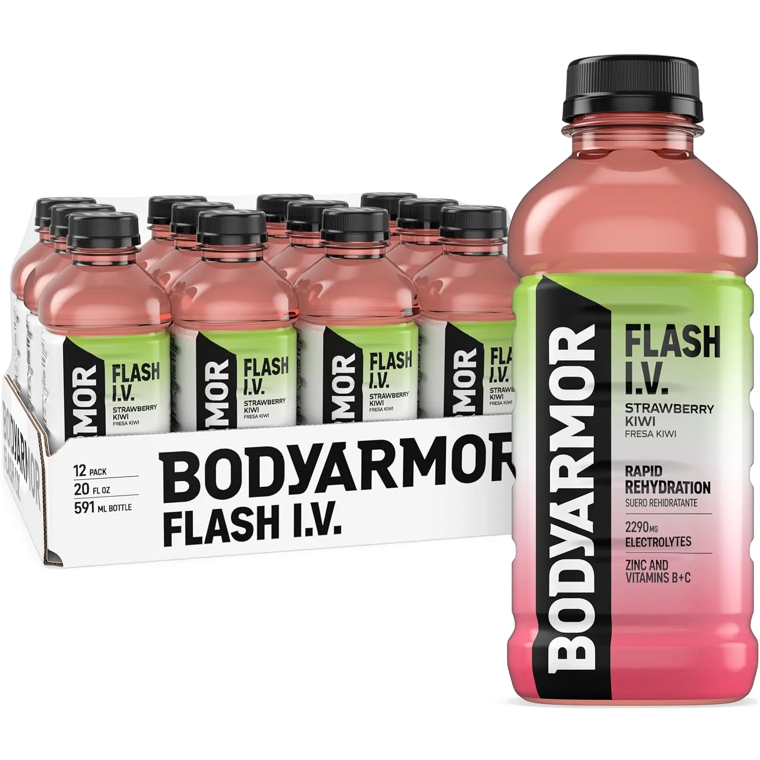 BODYARMOR Flash IV Hydration Drink, Strawberry Kiwi, 20 Oz (12 Pk)
