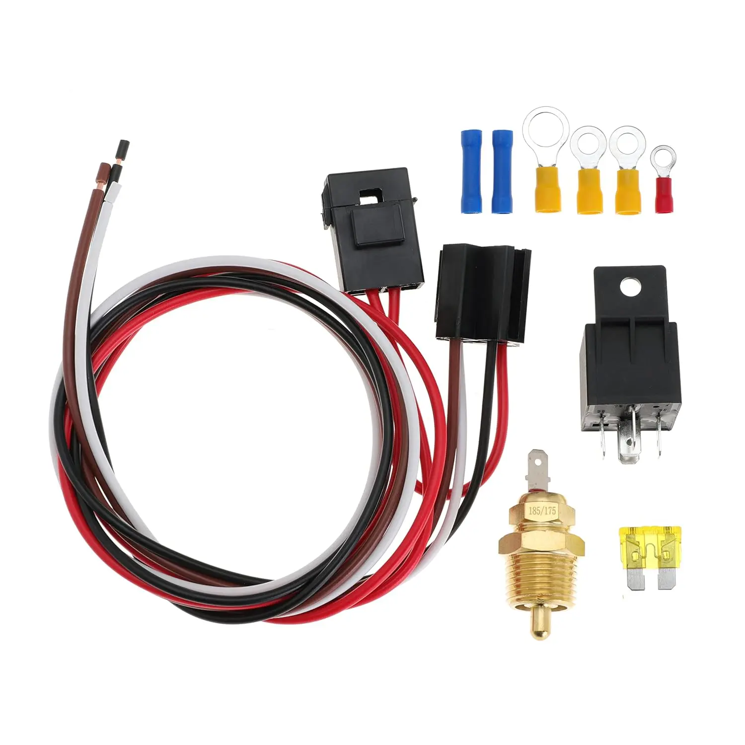 Electric Fan Wiring Kit Waterproof Relay Temperature Sensor Switch Kit Electric Engine Fan Thermostat Radiator Kit 185 On 175 Off 40 AMP