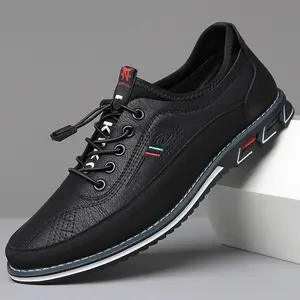 Men's Casual Shoes Fashion Leather Lace-up Version Work Shoes Comfortable Versatile Soft Soled Walking Shoes High Quality Business Office Outdoor Shoes for Men Mocassin Plus Size