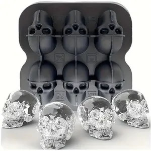 Skull-shaped ice cube molds, silicone ice cube trays, BPA-free freezer molds for making creepy skulls Ice Hockey, whiskey-mixed ice cubes, perfect for soft drinks, coffee, soda, kitchen restaurants, Halloween parties ,Black Utensils