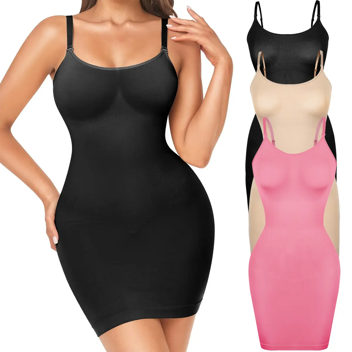 Shapewear Cami Slip Dress for Women, Comfortable Fit Spaghetti Strap Style, Lightweight Round Neck Basic Layer for Under Dresses