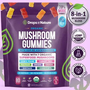 [OFFICIAL STORE] Drops Of Nature Mushroom Gummies | Ashwagandha KSM-66, Lion's Mane, Shiitake, Turkey Tail, Reishi, Maitake, Chaga, Cordyceps | Vegan Mushroom Supplement | Mixed Fruit, 80 Gummies