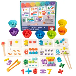 Wooden abacus toy, Montessori Math Toy Set, Educational Learning Tools, Fine Motor Skills, Color Recognition, Focus Training, Arithmetic Learning, Silicone Digital Beads Game, Chopsticks & Spoons, Kindergarten Educational Toy, Kids Ages 3+,Summervibes