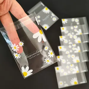 100 Daisy Print Gift Bags, Transparent Self-Adhesive Small Packaging, Wedding Favors, Birthday Parties, Christmas, Halloween