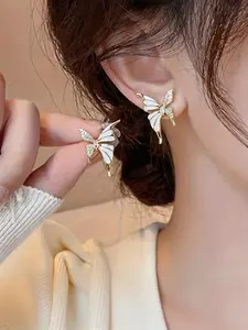 Elegant Light Luxury Oil-Drop Bow Stud Butterfly Earrings, Dainty Fashion Simple Unique Butterfly Motif, Chic Trendy Versatile Appeal Earings, Sweet Tiny Daily Wear Perfect Accessory