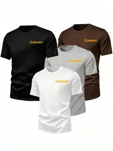 4-Pack Gym Workout Tees, Casual Loose-Fit Long Sleeve, Breathable Quick-Dry Fabric, Letter Print Design, Men's Fitness Apparel, Breathable Workout Tops