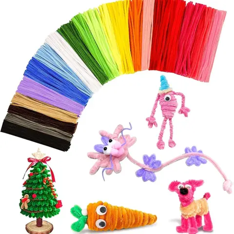 Chenille Stem Twist Kit - 100-Piece 6mm x 12in Colorful Pipe Cleaners, Mess-Free Unisex DIY Craft Supplies for 8-13 Yrs Kids, Travel-Friendly Green Bulk Gift for Scrabble & Room Decor