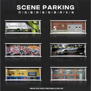Diorama 1/64 Scale Car Garage Model Fits For 1/64 Diecast Model Car LED Lighting City Parking Lot Model Car Model Display Case Scene Model
