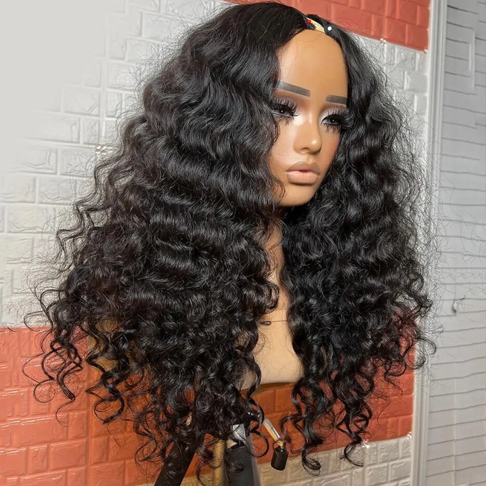 [NEW IN] Deep Wave Glueless V Part Wig Human Hair with Drawstring for Black Women Curly V Part Wig Human Hair Loose Deep Wave V Part Wigs Beginner Friendly No Sew In backtoschool