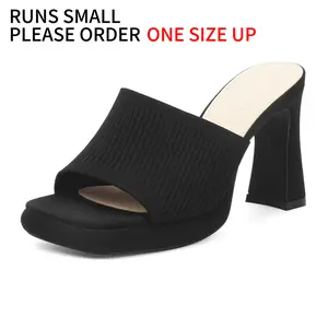 MUSSHOE Chunky Heel Platform Sandals Square Toe Slip On Design