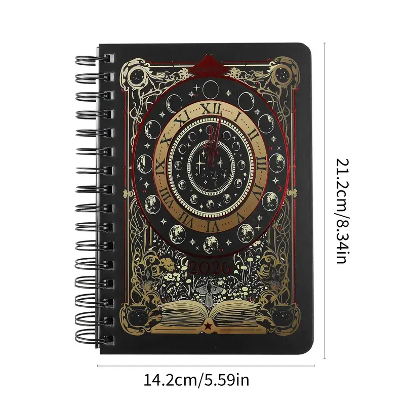 European Classical Magic Tarot Style 2026 Annual Planner, Spiral Coil Daily Journal Notebook, Study & Office Supplies, Glitter Notebook, ADHD Stationery & Bible Journaling Accessories