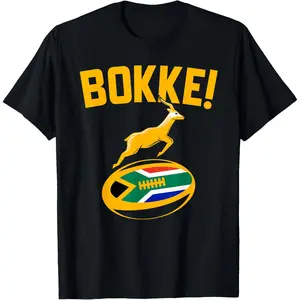 Men's Short Sleeve Vintage Basic Top Bokke! Springbok Rugby South African Flag T-Shirt